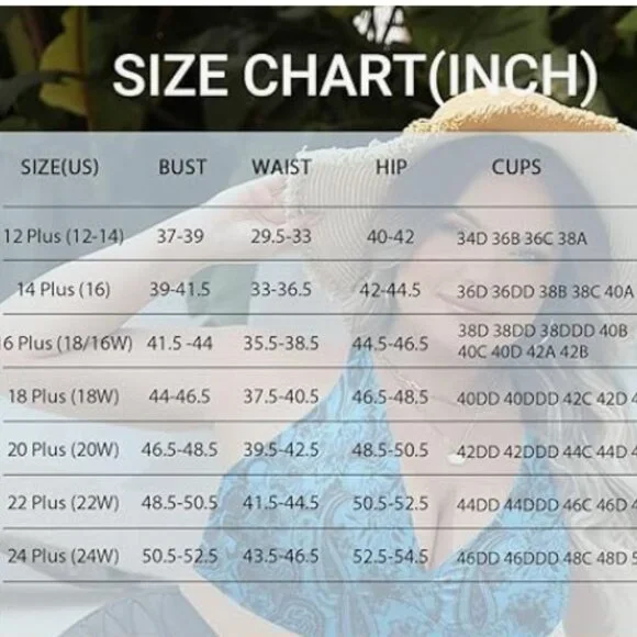 Yonique Plus Size Bikini 18W Blue Floral Halter High Waist Tummy Control NWT - Picture 4 of 15